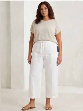 NWT Tommy Hilfiger Mykonos White Cotton Drawstring Pants Women Size 14 Wide Leg